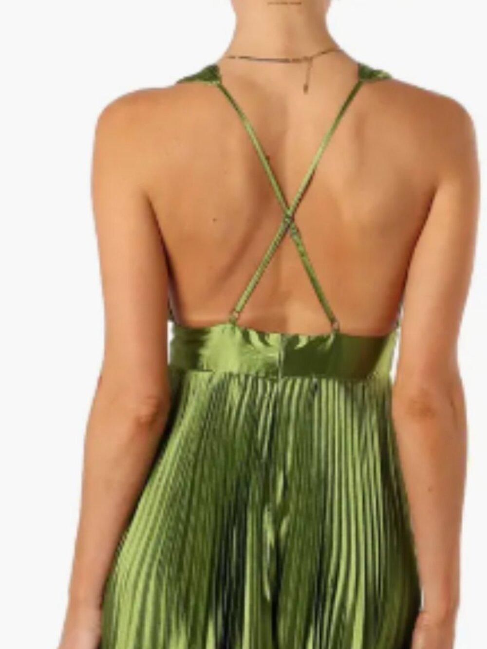Petal & Pup Kris Plunge Neck Pleated Satin Gown – Olive Green – Small – NWT - Picture 12 of 15